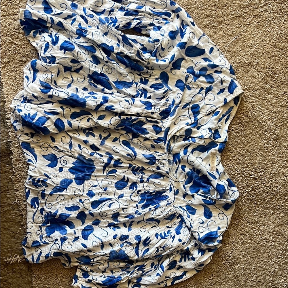 Altar'd State Indigo and White Leaf Blouse